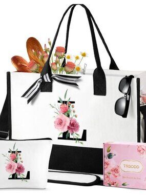 New Letter “L” Canvas Tote and Makeup Bag Set